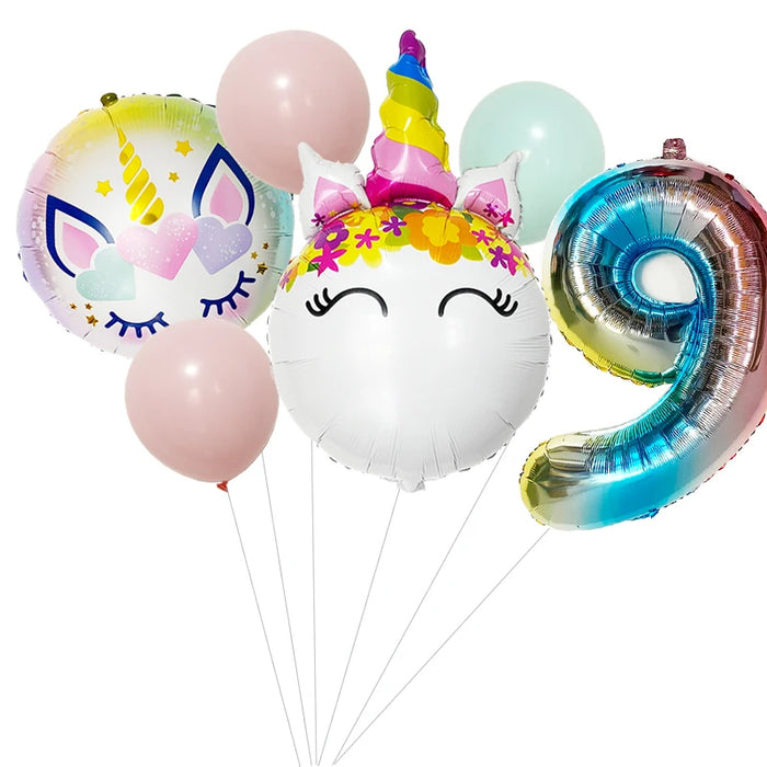 Anyparty Balloons Rainbow 32inch Number 9 Set Round  Unicorn Theme Party Decor