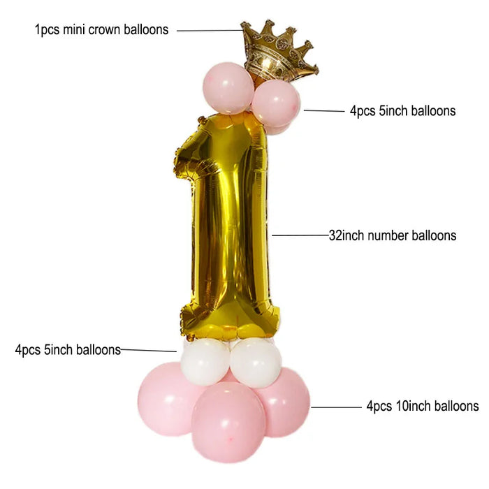 Anyparty Balloons Gold 32inch Number 1 Set With Crown Party Decor