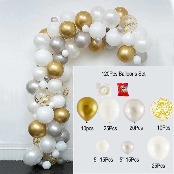 Anyparty Balloons Silver White Gold 120Pcs Garland Arch Set Party Decor