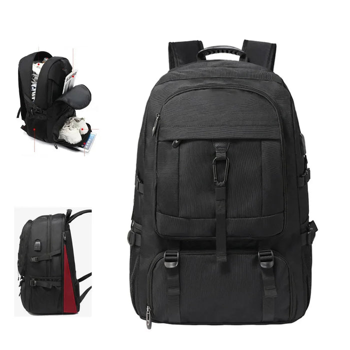 Anypack Backpack Black Large Waterproof With USB Charging Port Expandable Multi Compartment Anti Theft Travel Bag