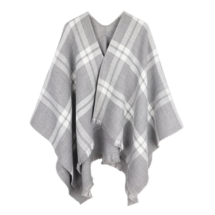 Anyyou Scarf Gray white Cashmere Poncho Winter Blanket Shawl Tassel Bandana