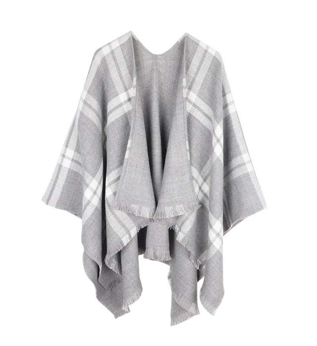 Anyyou Scarf Gray white Cashmere Poncho Winter Blanket Shawl Tassel Bandana