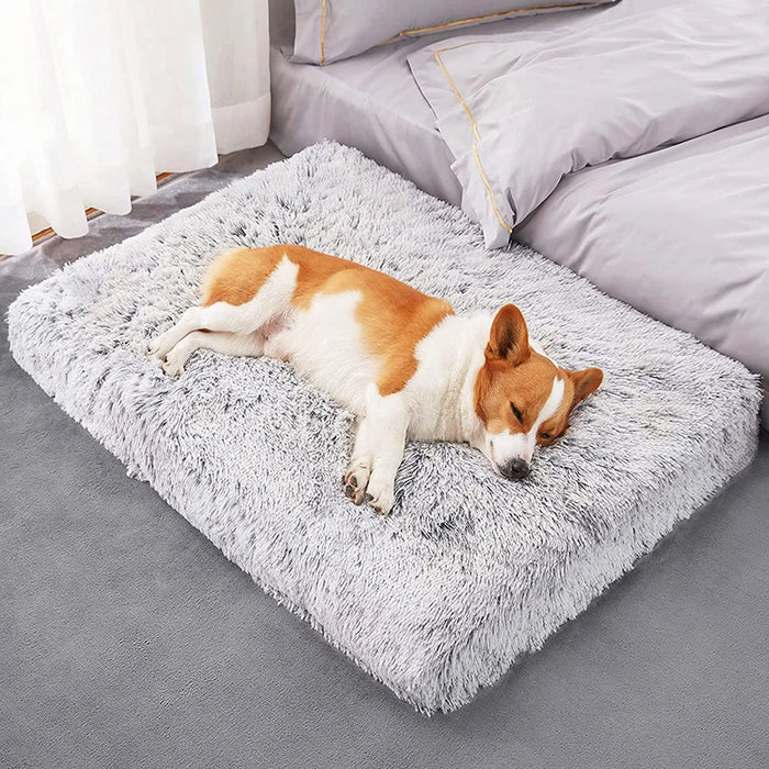 Anywags Pet Bed Gray White Removable Calming Soft Plush Cushion Mat