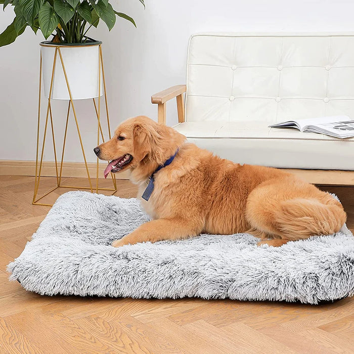 Anywags Pet Bed Gray White Removable Calming Soft Plush Cushion Mat