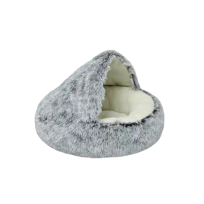 Anywags Pet Bed Grey Winter Long Plush Cushion Round Nest Kennel