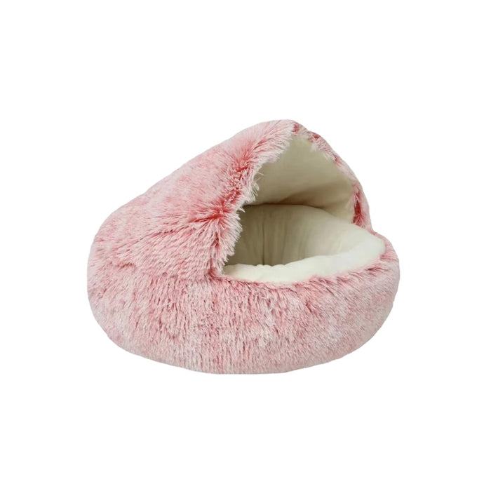 Anywags Pet Bed Pink Winter Long Plush Cushion Round Nest Kennel