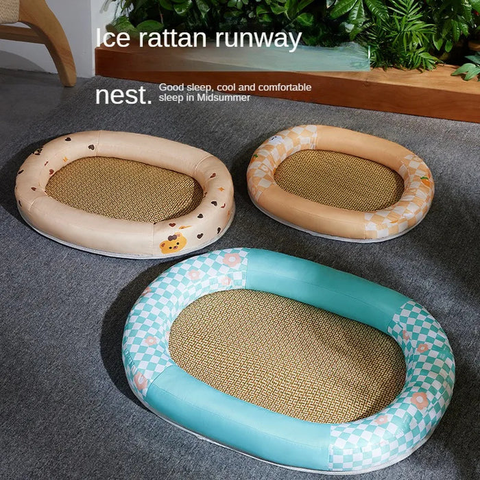 Anywags Pet Bed Orange Rabbit Rattan Cooling Mat Kitten Cushion Sofa