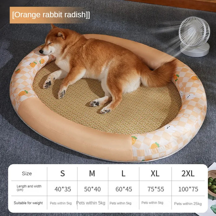 Anywags Pet Bed Orange Rabbit Rattan Cooling Mat Kitten Cushion Sofa