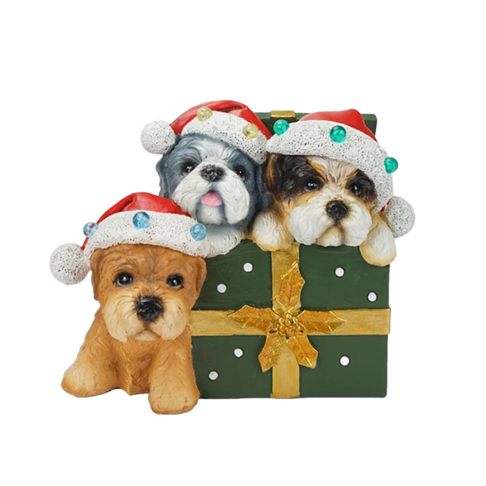 Anyhouz Home Figurines 23cm Dog Box Gift Style Christmas Decor