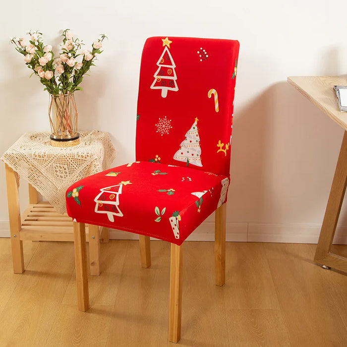 Anyhouz Chair Cover Red Christmas Tree Print Elastic Slipcover Dining Decor