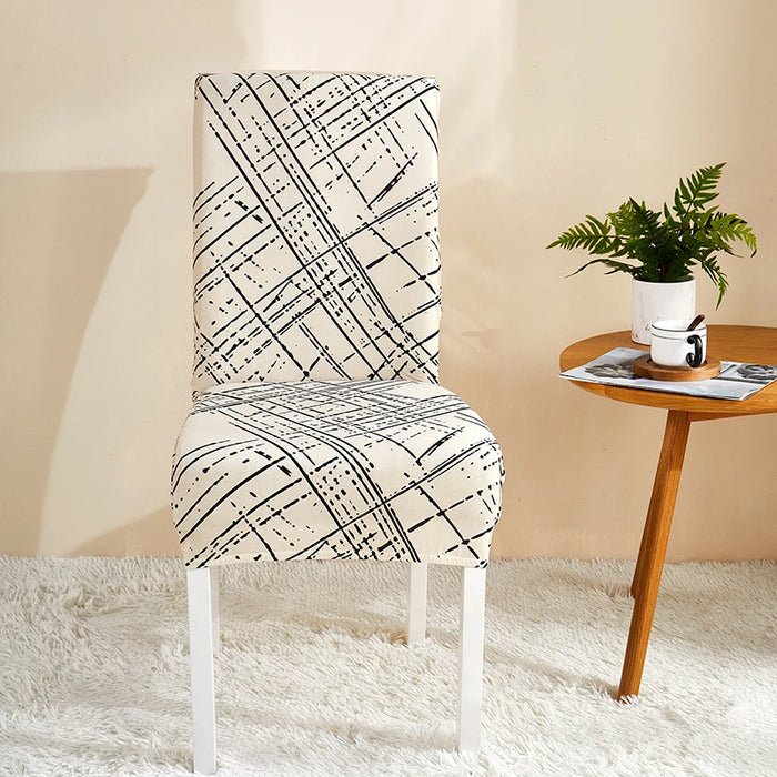 Anyhouz Chair Cover Beige With Black Sketch Elastic Slipcover Dining Decor