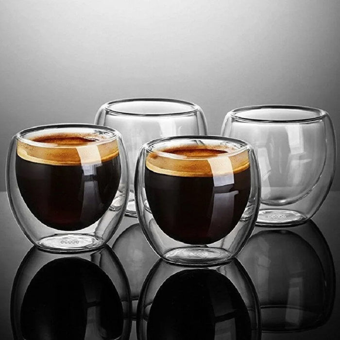 Anygleam Tea Cups 6Pcs Insulated Espresso Double Wall Shot Glass Drinkware