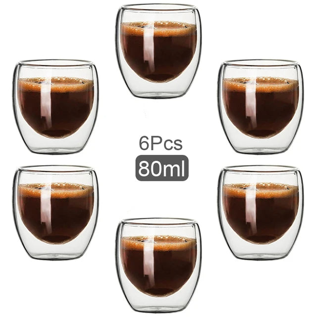 Anygleam Tea Cups 6Pcs Insulated Espresso Double Wall Shot Glass Drinkware