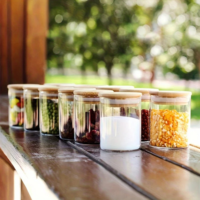 Anygleam Condiments Container 12Pcs Glass Jar Storage With Airtight Wooden Lids Canister