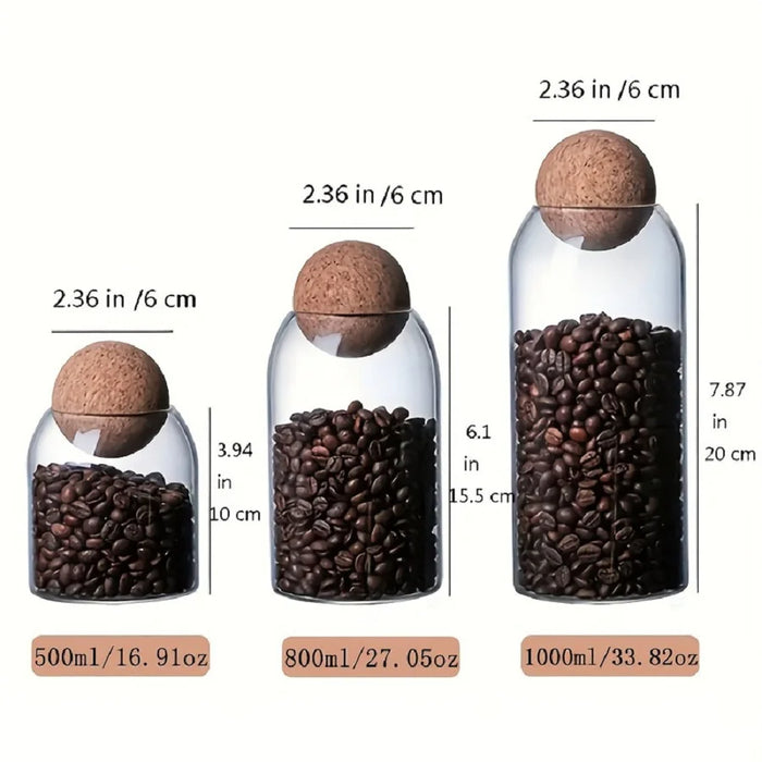 Anygleam Condiments Container 3Pcs Glass Jar Storage With Cork Ball Lids Canister