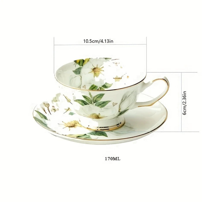 Anygleam Tea Cup Set White Ceramic With Saucer 5.7oz Drinkware