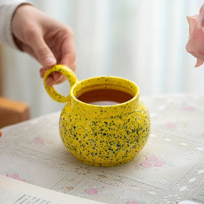 Anygleam Coffee Mug Yellow With Handle Ink Design Ceramic Drinkware