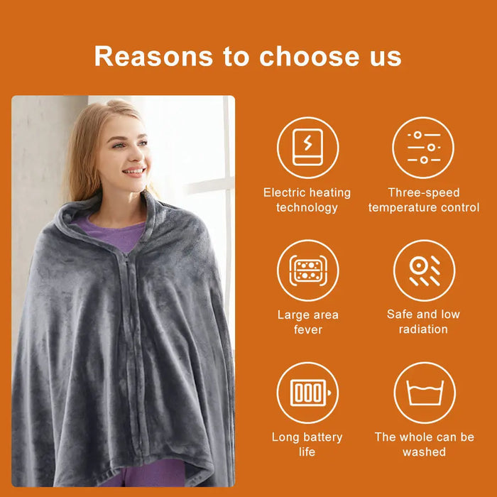 Anyhouz Electric Blanket Grey USB Heating Shawl Winter Warm Flannel