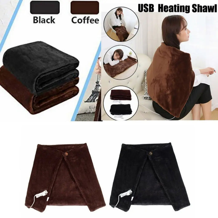 Anyhouz Electric Blanket Black USB Heating Shawl Washable With Timing Thermostat Portable Warm Mat