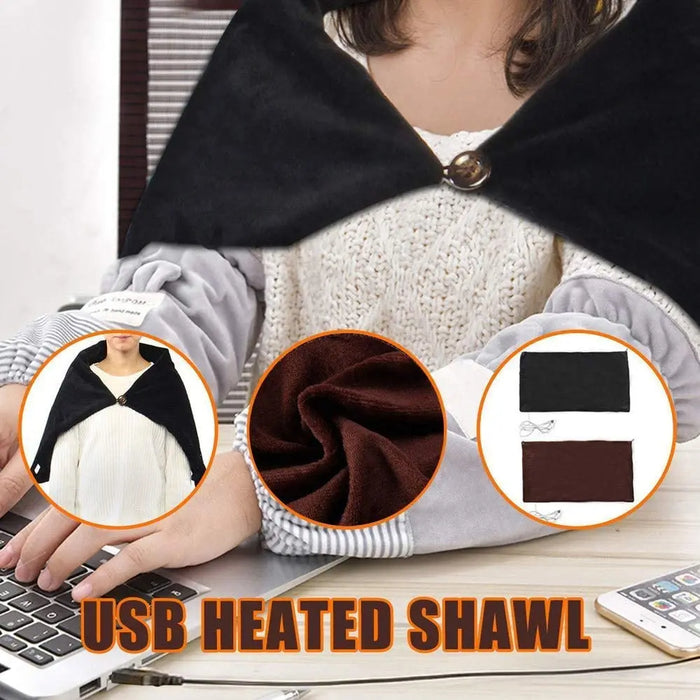 Anyhouz Electric Blanket Black USB Heating Shawl Washable With Timing Thermostat Portable Warm Mat