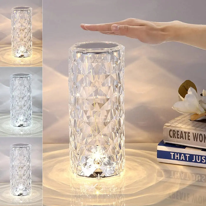 Anyhouz Table Lamp Rose Crystal Diamond Pattern LED Touch USB Rechargeable Home Decor