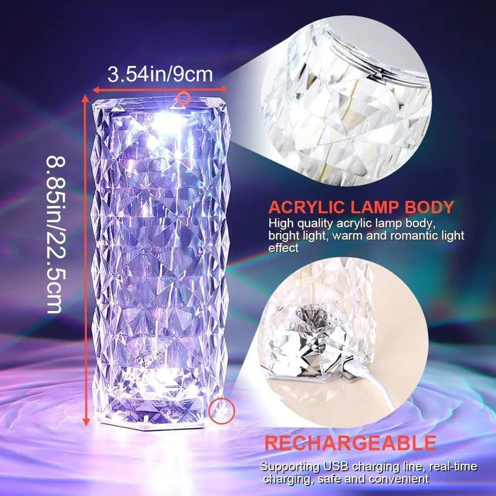 Anyhouz Table Lamp Rose Crystal Diamond Pattern LED Touch USB Rechargeable Home Decor