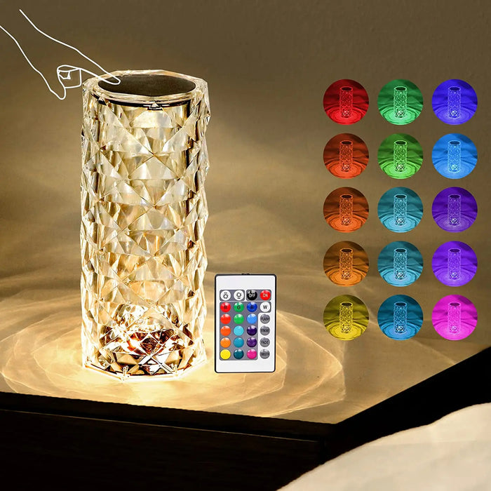 Anyhouz Table Lamp Rose Crystal Diamond Pattern LED Touch USB Rechargeable Home Decor