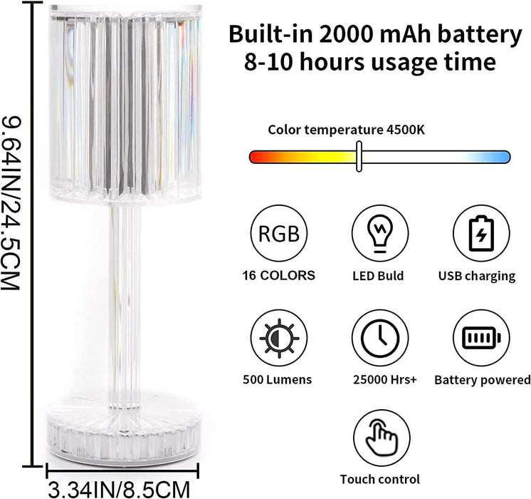 Anyhouz Table Lamp Crystal LED Touch USB Rechargeable Home Decor