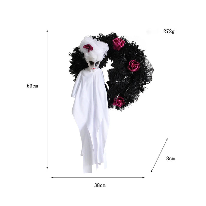 Anyhouz Halloween Hanging Decoration White Scary Ghost With Rose Flower Door Accessory