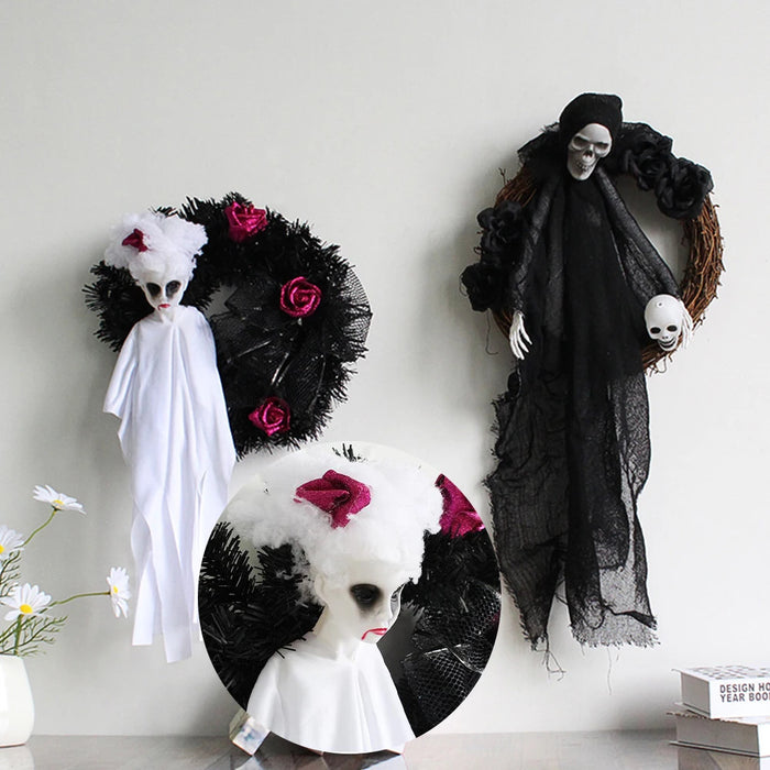 Anyhouz Halloween Hanging Decoration White Scary Ghost With Rose Flower Door Accessory