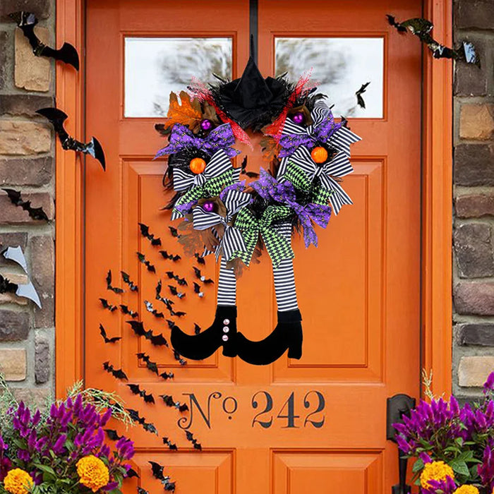 Anyhouz Halloween Wreath Witch Hat Long Legs Hanging Decoration