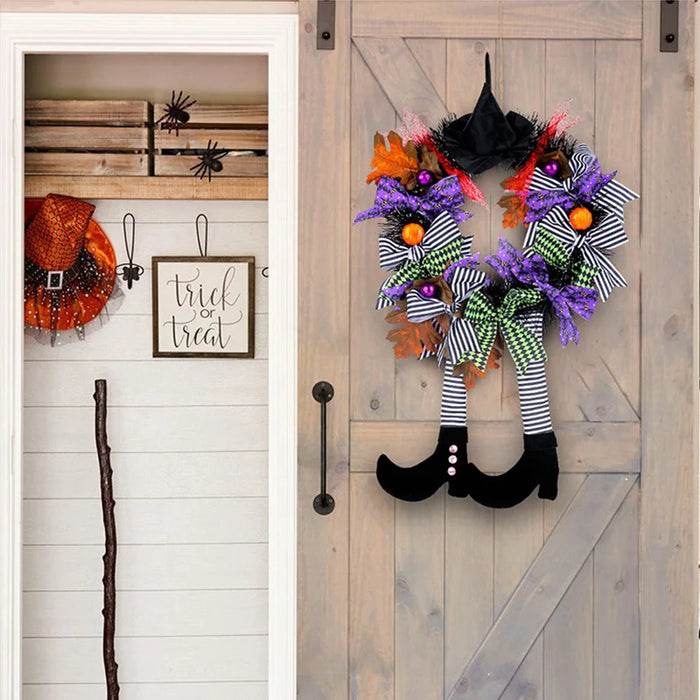 Anyhouz Halloween Wreath Witch Hat Long Legs Hanging Decoration