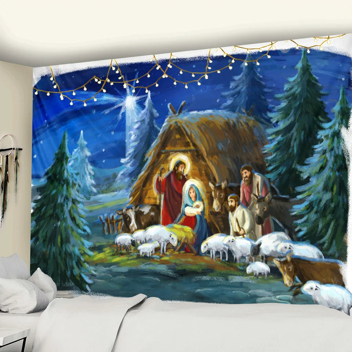 Anyhouz Tapestry Christmas Tree Nativity Bohemian Wall Art Home Decoration