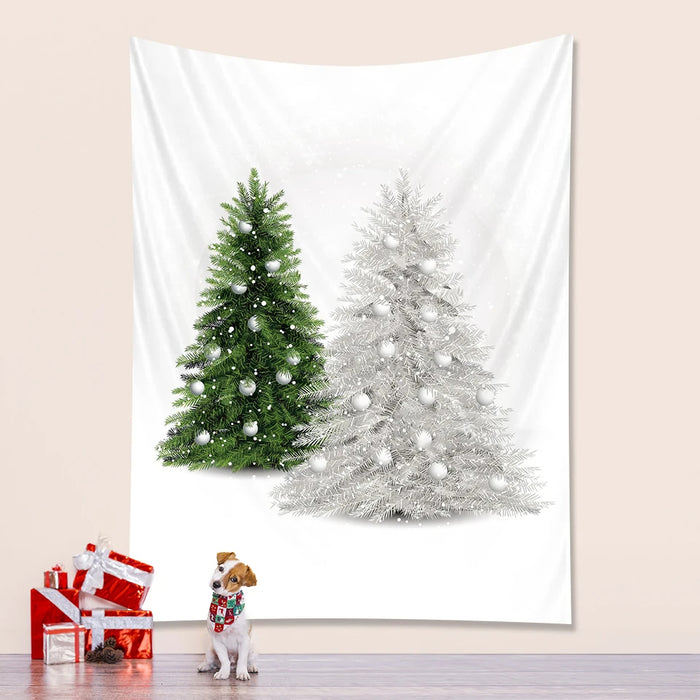 Anyhouz Tapestry Green White Snowy Christmas Tree Bohemian Art Wall Home Decoration