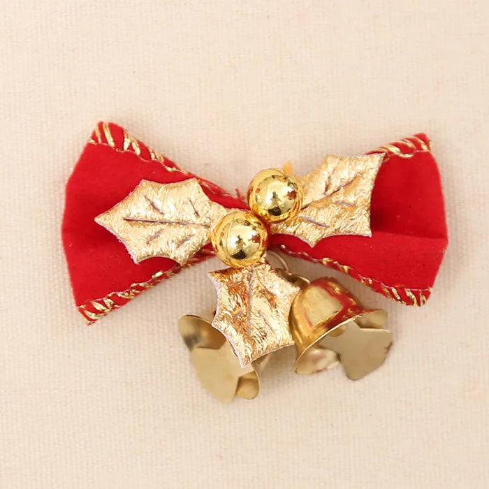 Anyhouz Christmas Golden Red Bow Bell Ornament Hanging Pendant