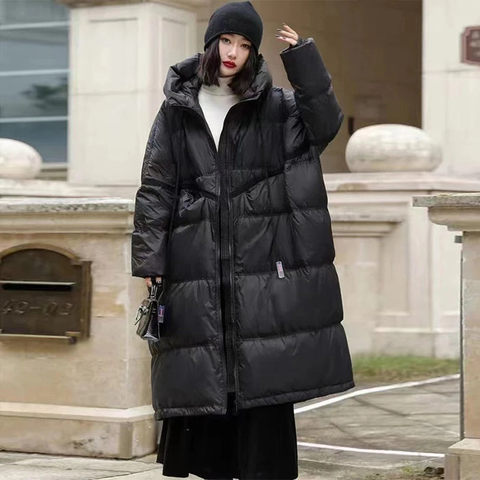 Anychic Puffer Jacket Black Womens Oversize Down Thick Warm Hooded Long Winter Coat