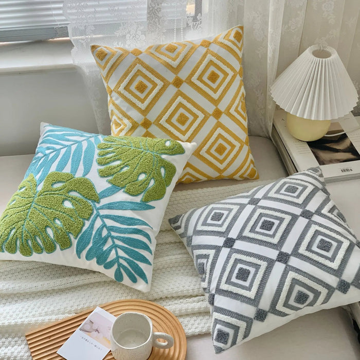 Anyhouz Pillowcase Yellow Geometric Embroidered Decorative Cushion Cover