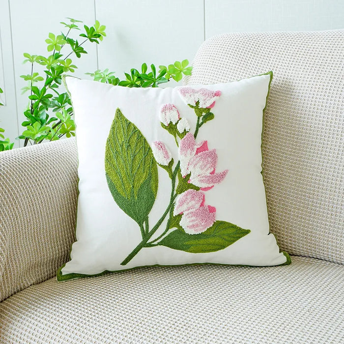 Anyhouz Pillowcase White Wisteria Flower Embroidered Decorative Cushion Cover