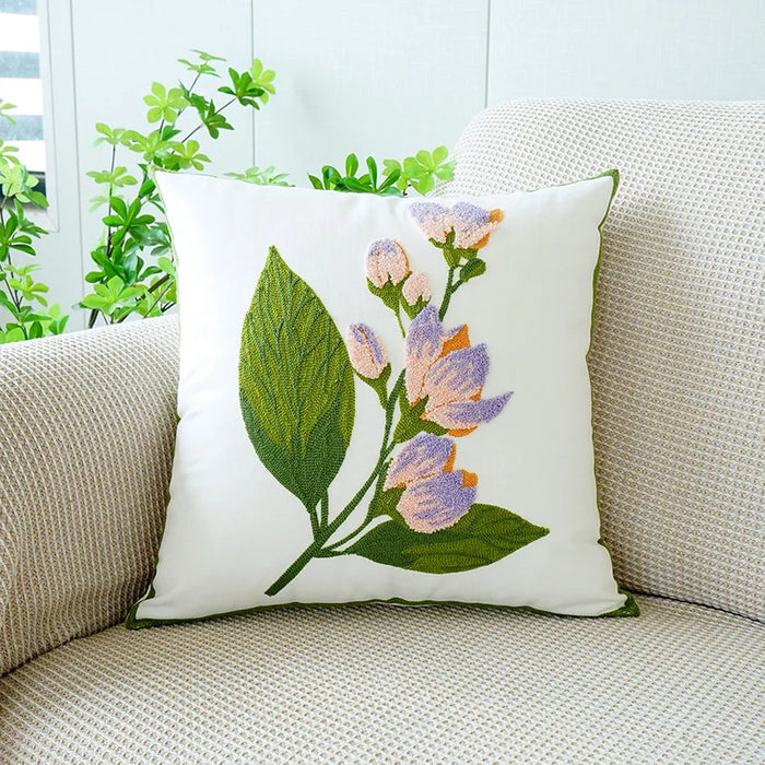 Anyhouz Pillowcase White Wisteria Flower Embroidered Decorative Cushion Cover