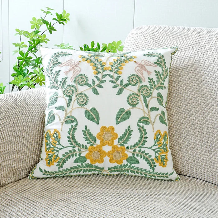 Anyhouz Pillowcase Flower and Leaf Embroidered Decorative Cushion Cover