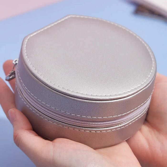 Anyhouz Jewelry Box Double Layer Round Leather Accessories Organizer