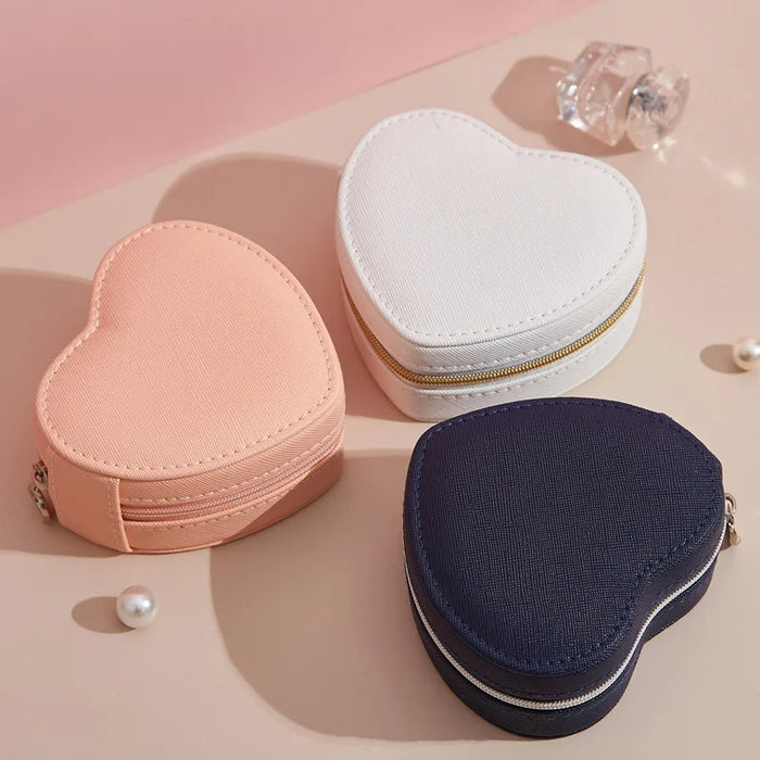 Anyhouz Jewelry Box Heart Shaped Compact Portable Travel Case Zipper Lock