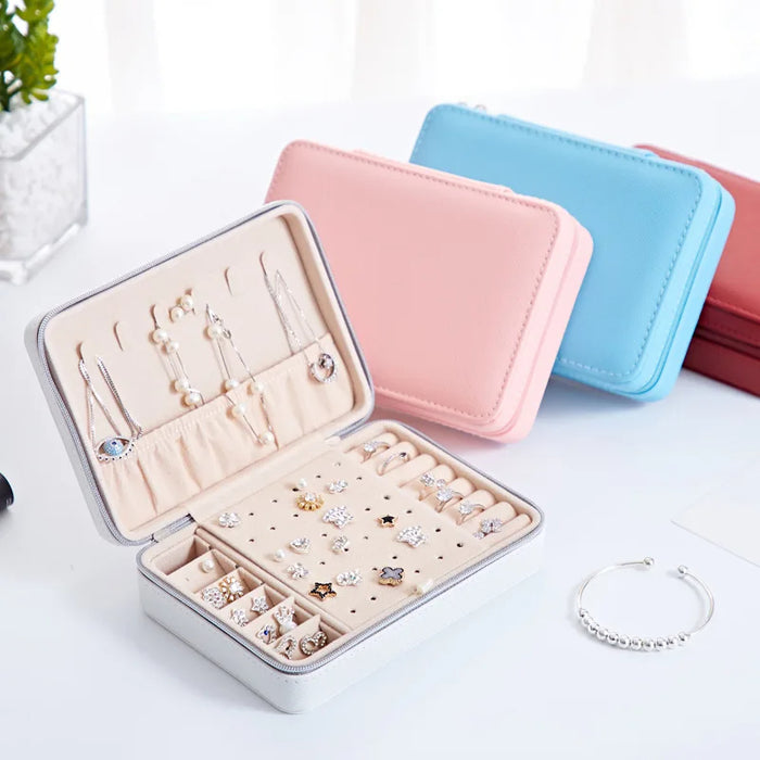 Anyhouz Jewelry Box Portable PU Leather Multifunctional Organizer Mirror Style