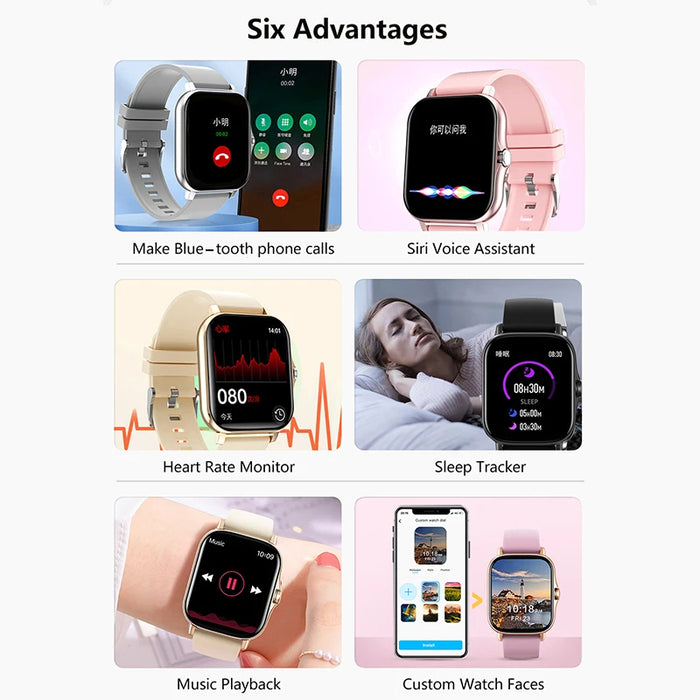 Anyco Smartwatch Milanese Loop Band With 1Pc Free Silica Gel Strap Fitness Heart Monitor Bluetooth Calls for Men Women