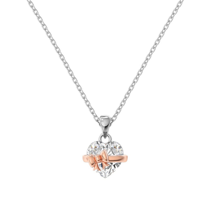 Anyco Necklace 925 Silver Heart Shaped Pink Ribbon Pendant Gift Jewelry