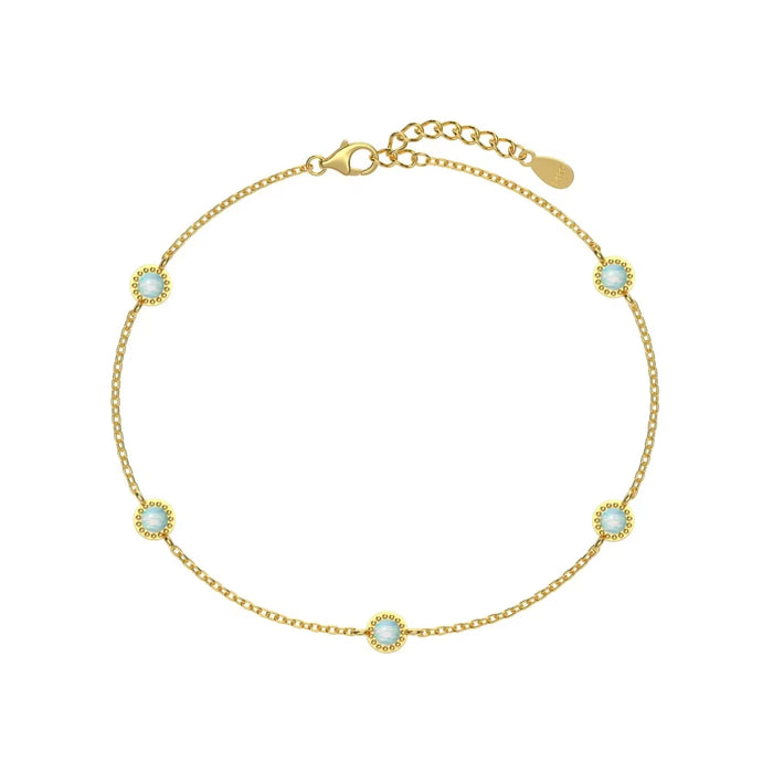 Anyco Bracelet 18K Gold Plated 925 Silver with Green Synthetic Opal Stone Jewelry for Women