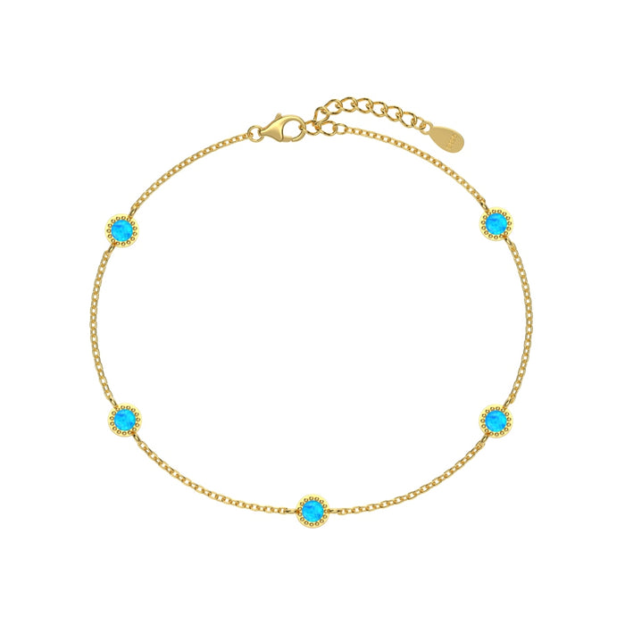 Anyco Bracelet 18K Gold Plated 925 Silver with Blue Synthetic Opal Stone Jewelry for Women