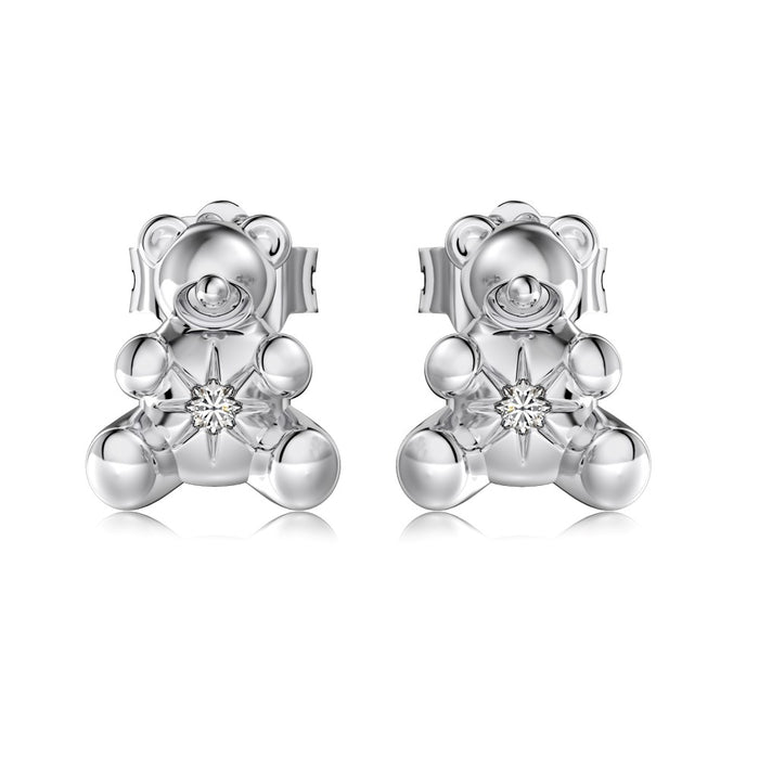 Anyco Earrings 925 Silver Teddy Bear Diamond Stud Fashion Stylish Accessories