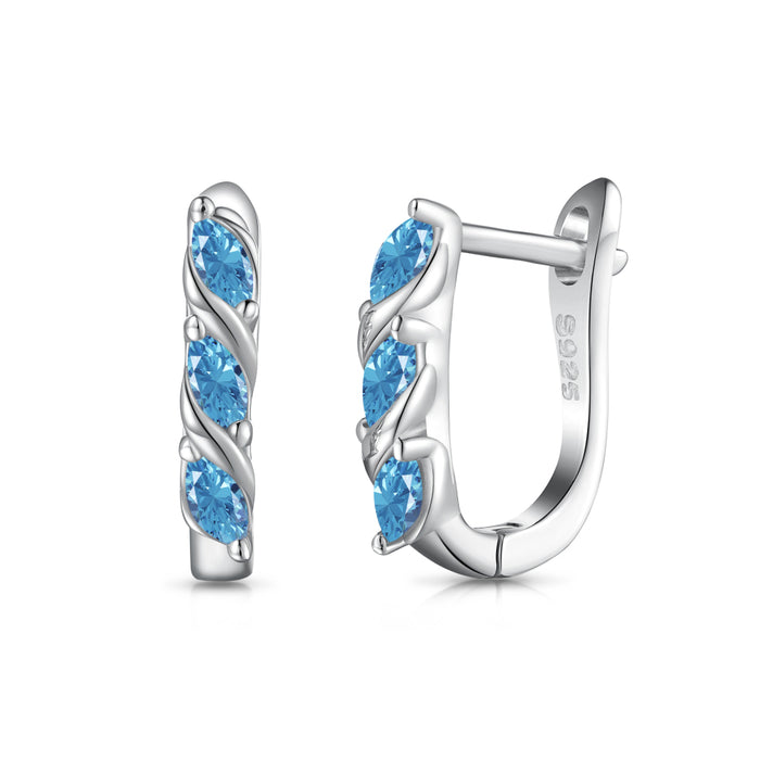 Anyco Earrings 925 Silver Blue Spike Twisted Crystal Hoop Style Zirconia Fashion Accessories