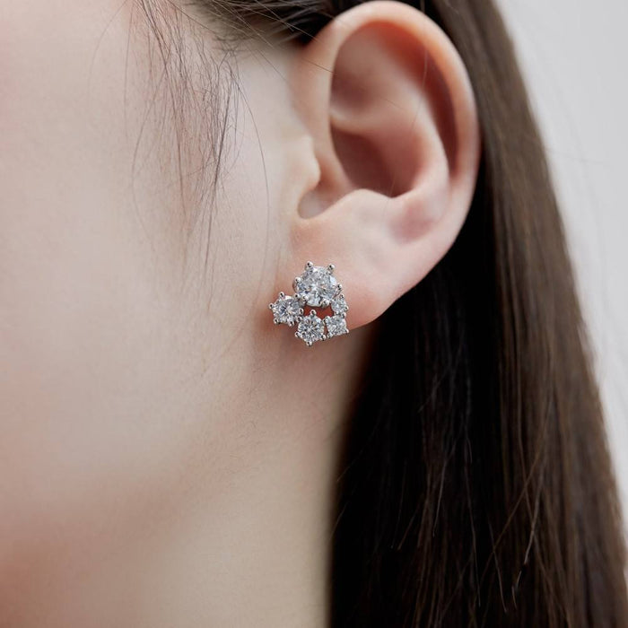 Anyco Earrings 925 Silver Sparkling Snowflakes Diamond Stud Fashion Stylish Accessories